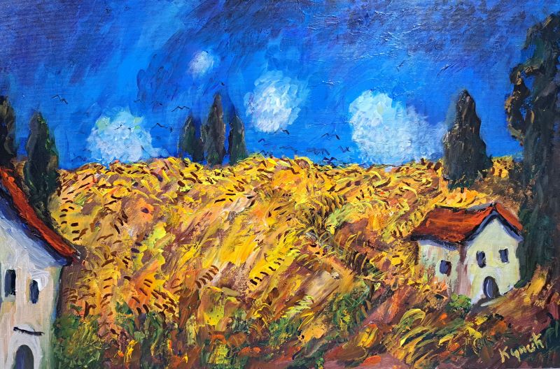 Žitno polje II, ulje na platnu, Dragan Kunić, sertifikat, 60×90 cm, sertifikat, 59000 dinara