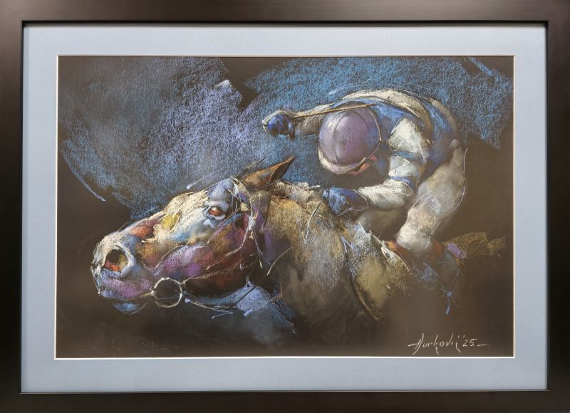 Jahač VI, pastel, sa 53×73 cm, bez 39×59 cm, sertifikat, Braca Đurković, 47200 dinara