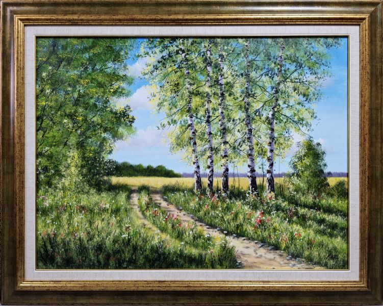 Letnji put II, Aleksandar Injac, ulje na platnu, luks uramljena, sa 79×99 cm, bez 60×80 cm, sertifikat, 47200 dinara