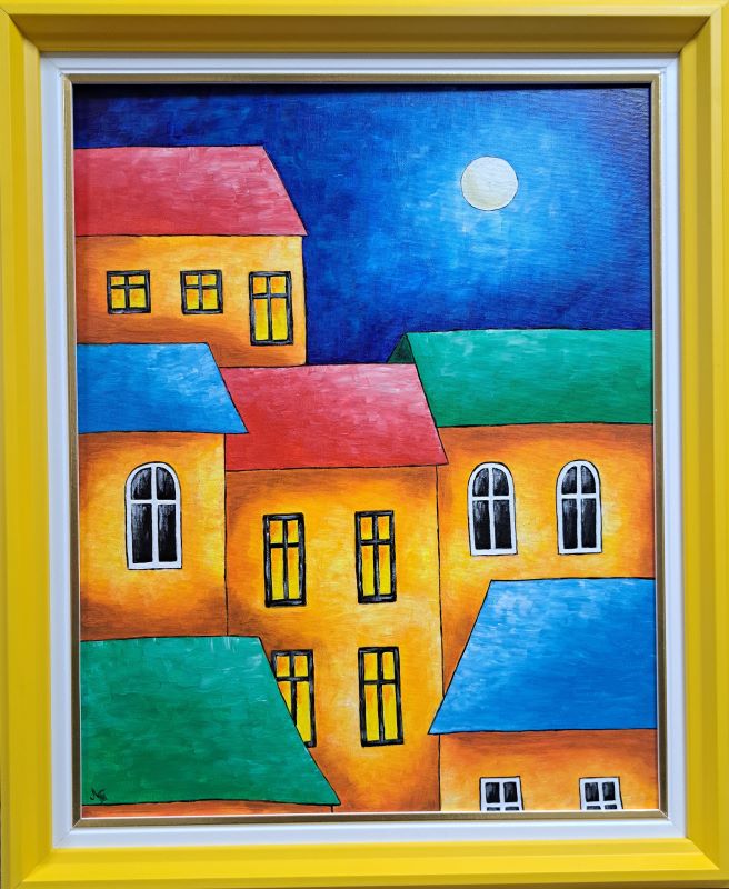 Pun mesec, akril na platnu, sa 60×50 cm, bez 50×40 cm, Tijana L. , sertifikat, 11800 dinara