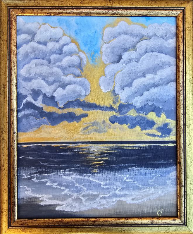 Suton na moru, Snežana Jakšić, akril na kartonu, sa 34×28 cm, bez 30×24 cm, sertifikat, 8260 dinara