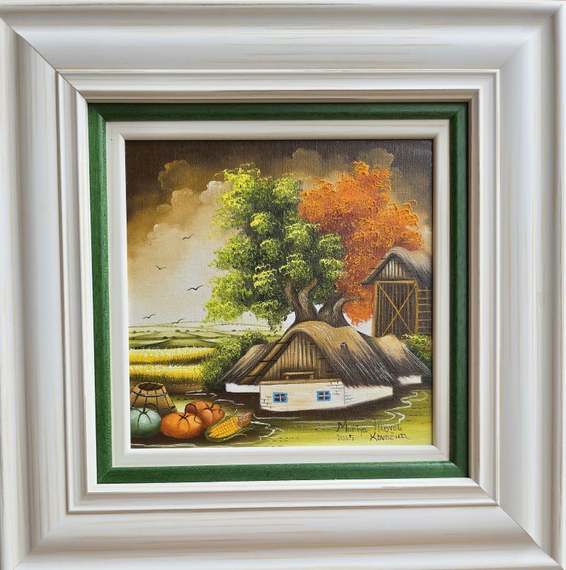 Drvo ljubavi 1, Marija Hlavati, Naiva Kovačica, ulje na platnu kaširano na kartonu, sa 35×35 cm, bez 20×20 cm, sertifikat, 15340 dinara