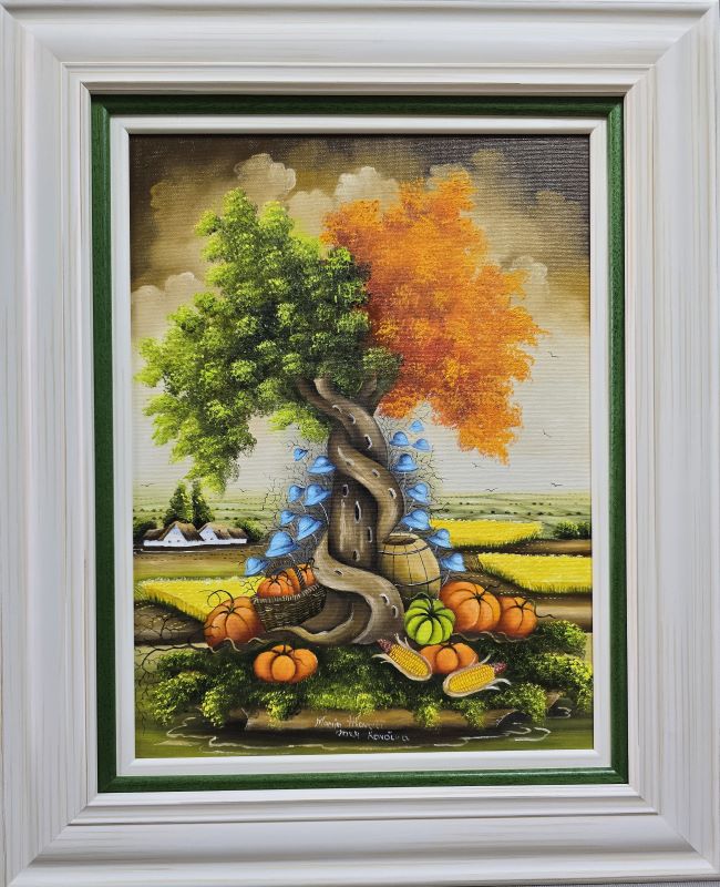Drvo ljubavi 6, Marija Hlavati, Naiva Kovačica, ulje na platnu kaširano na kartonu, sa 55×45 cm, bez 40×30 cm, sertifikat, 31860 dinara