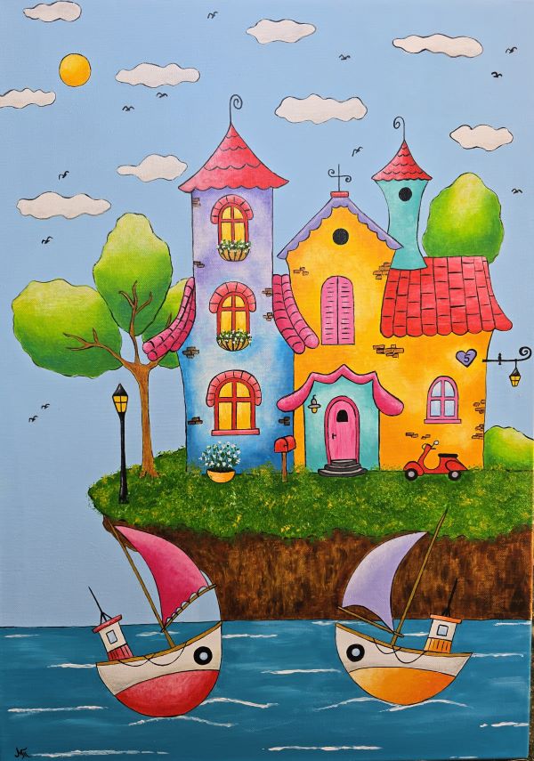 Dva broda, akril na platnu, 70×50 cm, Tijana L., sertifikat, 20060 dinara