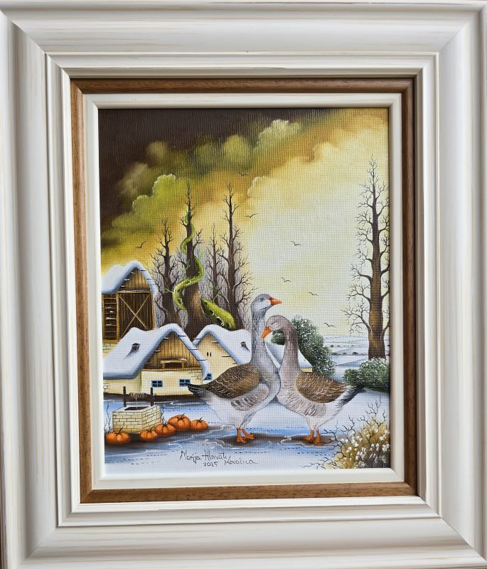 Guske 2, Marija Hlavati, Naiva Kovačica, ulje na platnu kaširano na kartonu, sa 45×40 cm, bez 30×25 cm, sertifikat, 21240 dinara