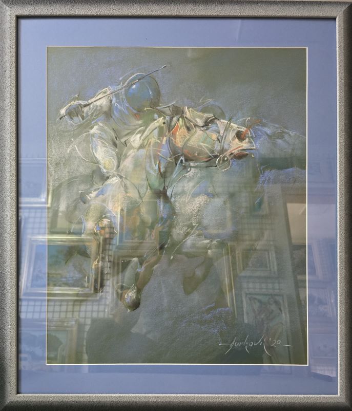 Jahač 2, Braca Đurković, pastel, sa 76×66 cm, bez 60×58 cm, sertifikat, 47200 dinara