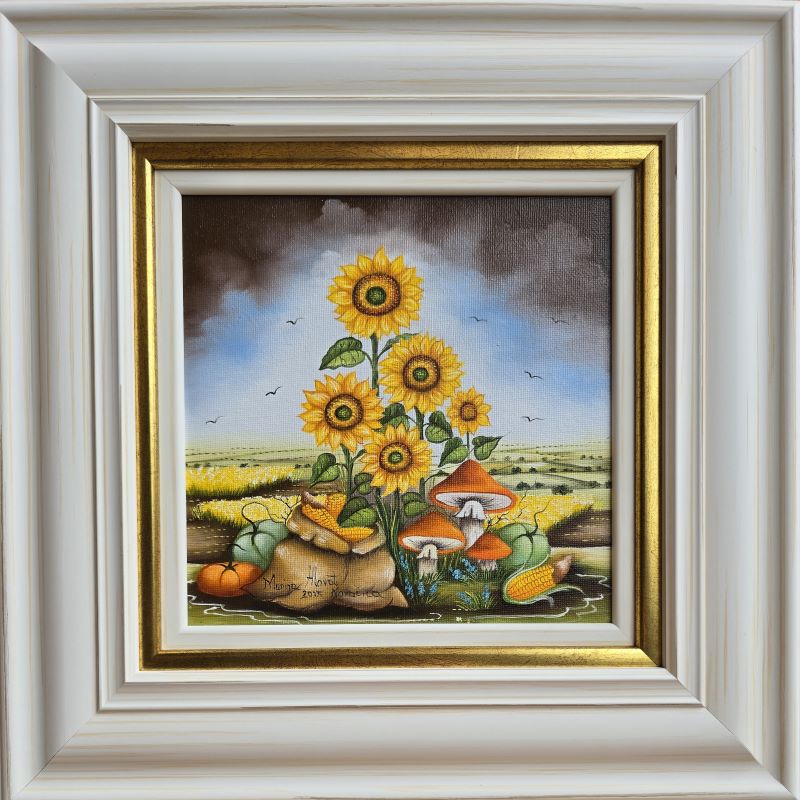 Jesen 1, Marija Hlavati, Naiva Kovačica, ulje na platnu kaširano na kartonu, sa 35×35 cm, bez 20×20 cm, sertifikat, 15340 dinara