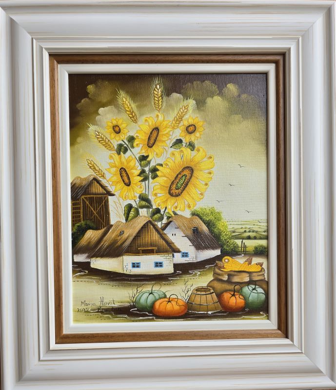 Kovačica 2, Marija Hlavati, Naiva Kovačica, ulje na platnu kaširano na kartonu, sa 45×40 cm, bez 30×25 cm, sertifikat, 21240 dinara