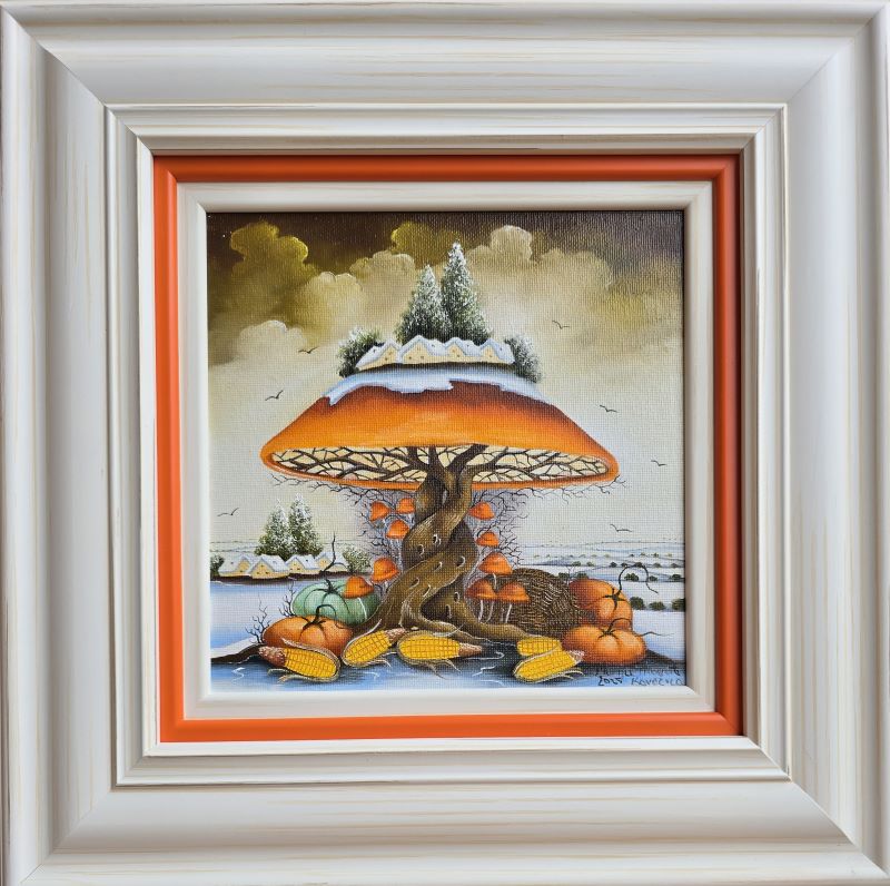 Pečurka 1, Marija Hlavati, Naiva Kovačica, ulje na platnu kaširano na kartonu, sa 35×35 cm, bez 20×20 cm, sertifikat, 15340 dinara