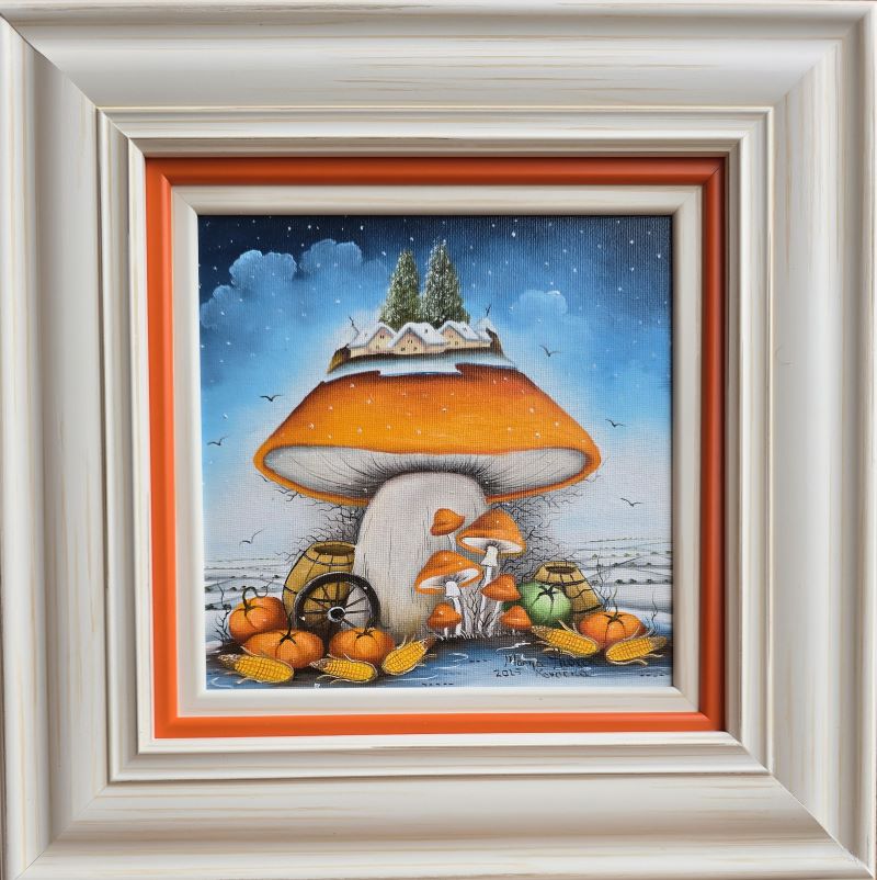 Pečurka 3, Marija Hlavati, Naiva Kovačica, ulje na platnu kaširano na kartonu, sa 35×35 cm, bez 20×20 cm, sertifikat, 15340 dinara