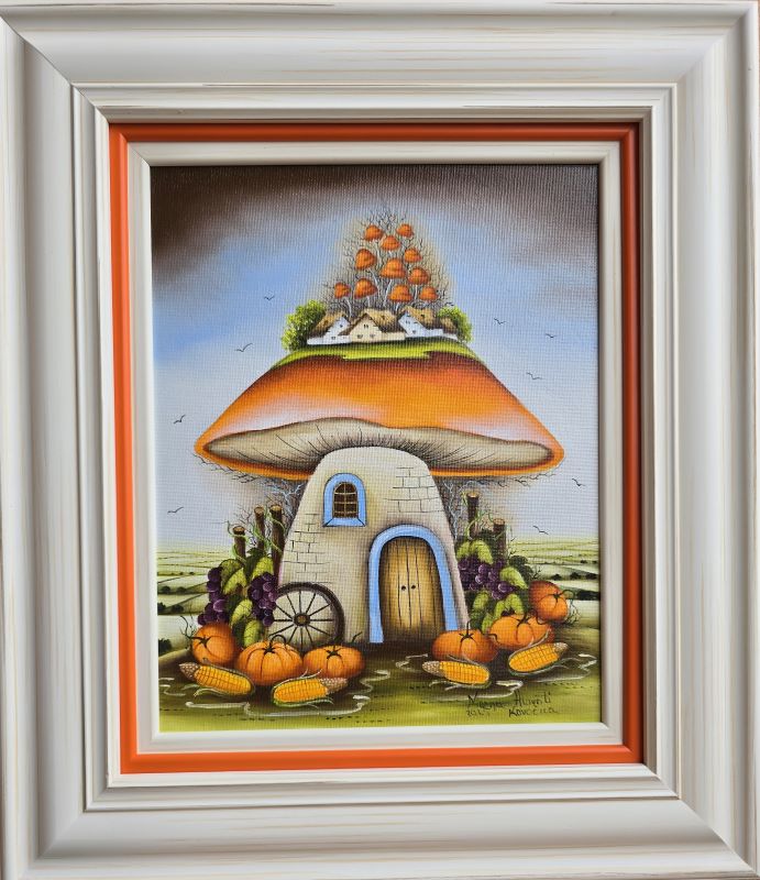 Pečurka 4, Marija Hlavati, Naiva Kovačica, ulje na platnu kaširano na kartonu, sa 45×40 cm, bez 30×25 cm, sertifikat, 21240 dinara