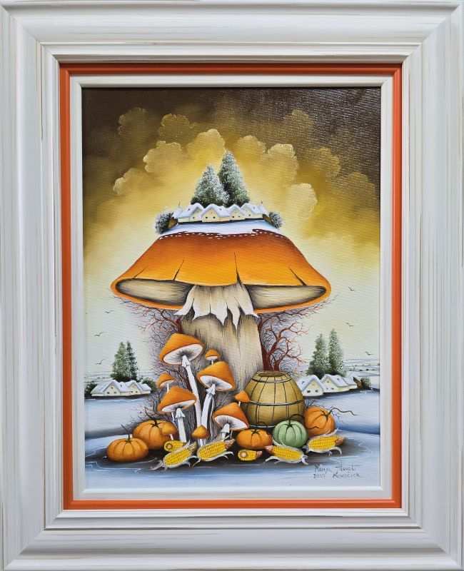 Pečurka 5, Marija Hlavati, Naiva Kovačica, ulje na platnu kaširano na kartonu, sa 55×45 cm, bez 40×30 cm, sertifikat, 31860 dinara