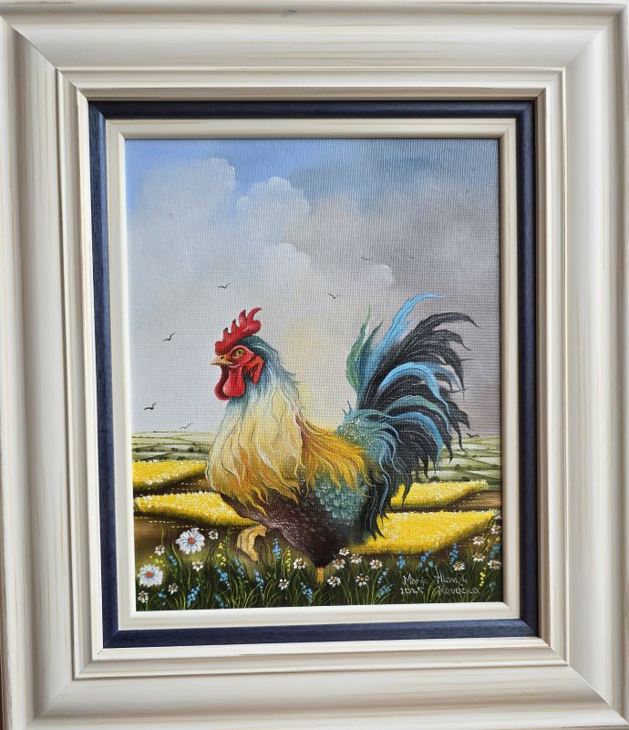 Pevac 1, Marija Hlavati, Naiva Kovačica, ulje na platnu kaširano na kartonu, sa 45×40 cm, bez 30×25 cm, sertifikat, 21240 dinara