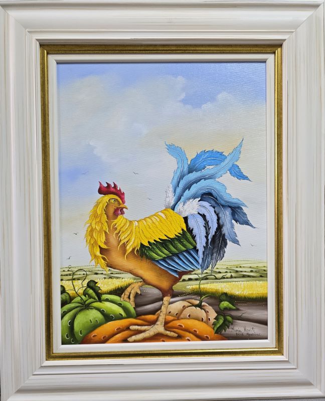 Pevac 2, Marija Hlavati, Naiva Kovačica, ulje na platnu kaširano na kartonu, sa 55×45 cm, bez 40×30 cm, sertifikat, 31860 dinara