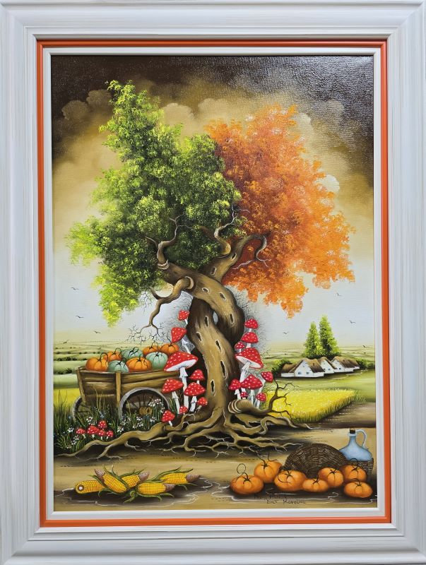 Veliko drvo ljubavi 2, Marija Hlavati, Naiva Kovačica, ulje na platnu, sa 85×65 cm, bez 70×50 cm, sertifikat, 82600 dinara