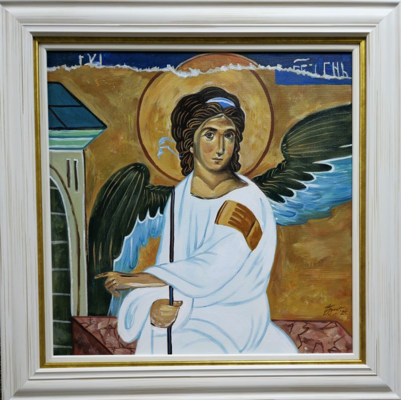 Beli anđeo I, Marija Đukić, ulje na platnu, sa 65×65 cm, bez 50×50 cm, sertifikat, 23600 dinara