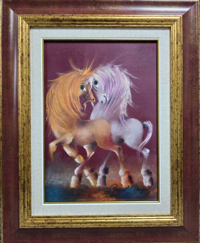 Bordo rapsodija, Janoš Mesaroš, kombinovana tehnika lak pastel, luksuzno uramljen, sa 54×44 cm, bez 35×25 cm, sertifikat, 29500 dinara