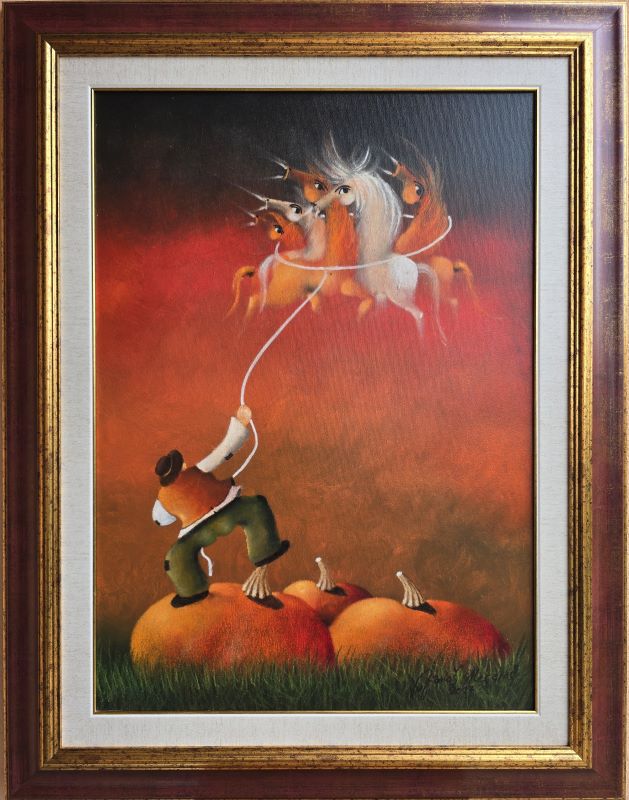 Laso, Janoš Mesaroš, ulje na platnu kombinovana tehnika, sa 91×71 cm, bez 70×50 cm, sertifikat, lux ram, 212400 dinara