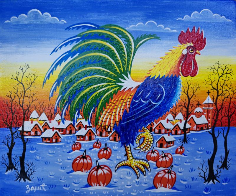 Pevac zimi, Zoran Zarić, ulje na platnu, 25×30 cm, sertifikat, 12980 dinara