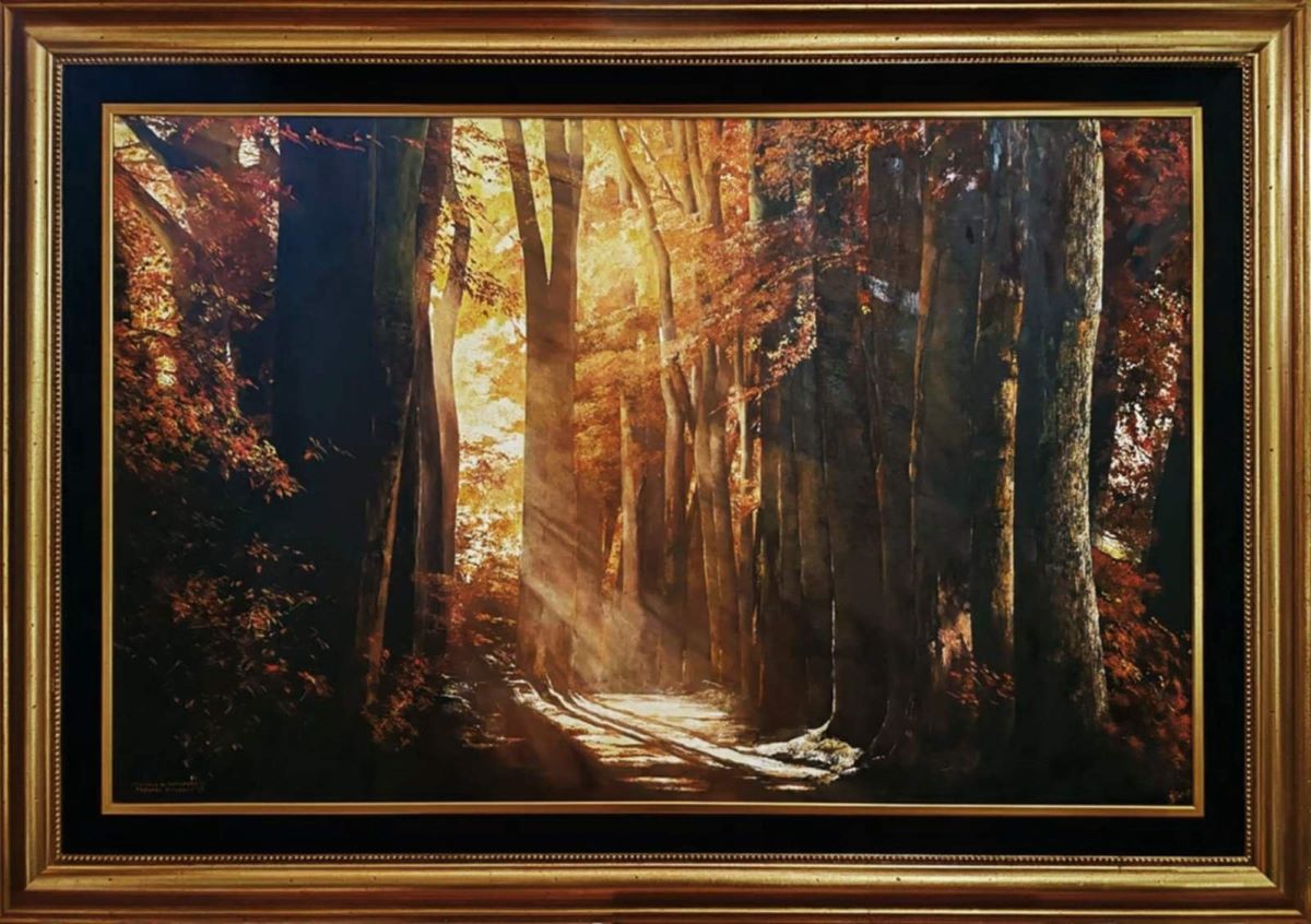 Sećanje na Lothlorien, Predrag Vitezović, sa 108×153 cm, bez 80×125 cm, ulje na medijapanu, lux ram, 2025., sertifikat, 330400 dinara