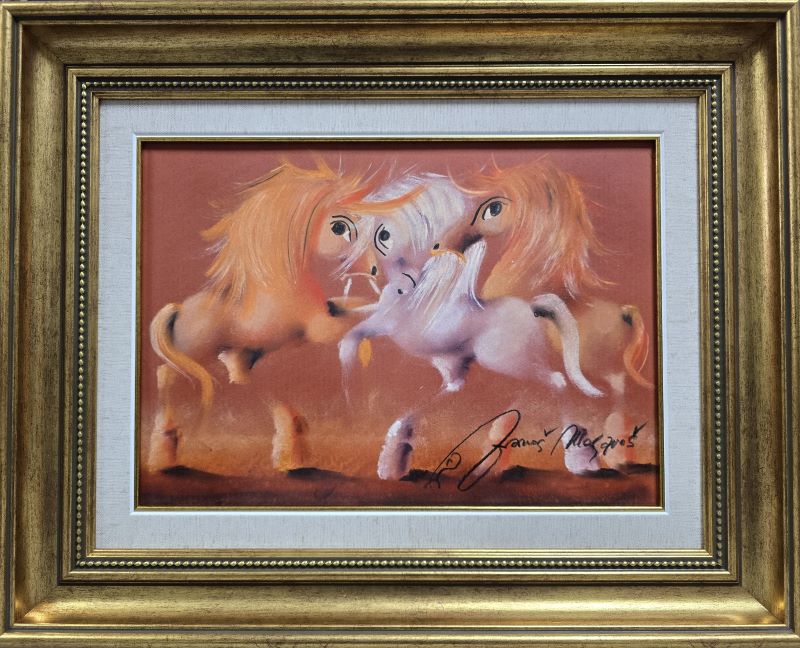 U tem Somboru, Janoš Mesaroš, kombinovana tehnika lak pastel, luksuzno uramljen, sa 41×51 cm, bez 25×35 cm, sertifikat, 29500 dinara