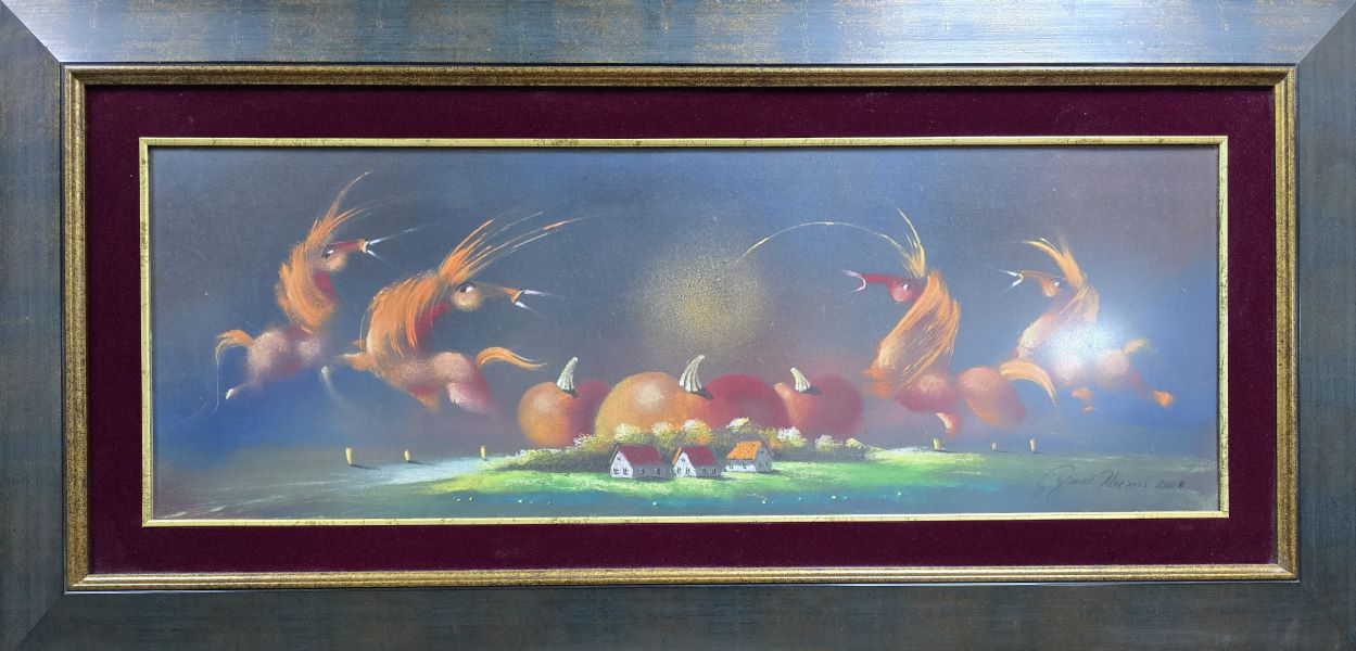 Vojvodina, Janoš Mesaroš, pastel, sa 62×127 cm, bez 35×100 cm, 2005., sertifikat, 88500 dinara