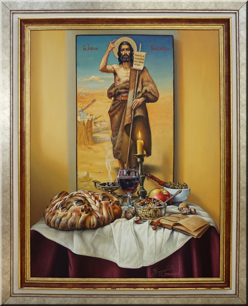 Jovanj dan, Jovica Tomašević, ulje na platnu kaširano na šperu, sa 98×79 cm, bez 80×61 cm, sertifikat, 179000 dinara